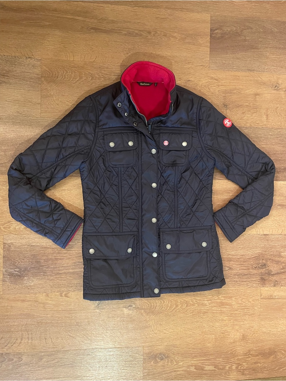 Barbour Women’s Utility Polarquilt Jacket Black Red Fleece Linded UK 8 US 4
